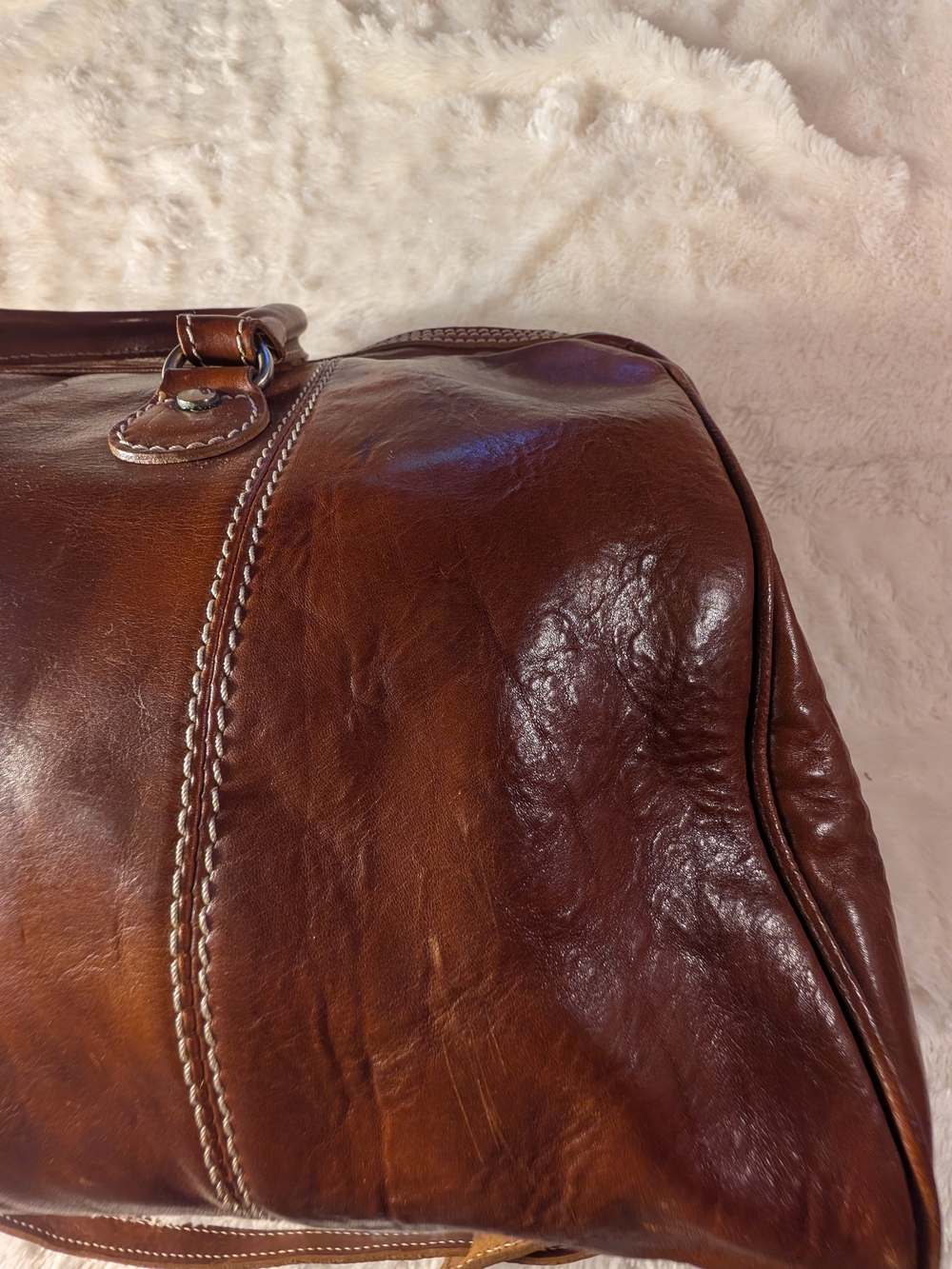 Italian Leather Classic Brown Leather Duffel Bag - Premium Travel Carryall
